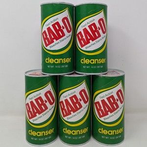 Lot Of 5 Vintage BAB-O Cleanser Bleached Stains Away 14 Oz Pyrex Corp USA 1970s